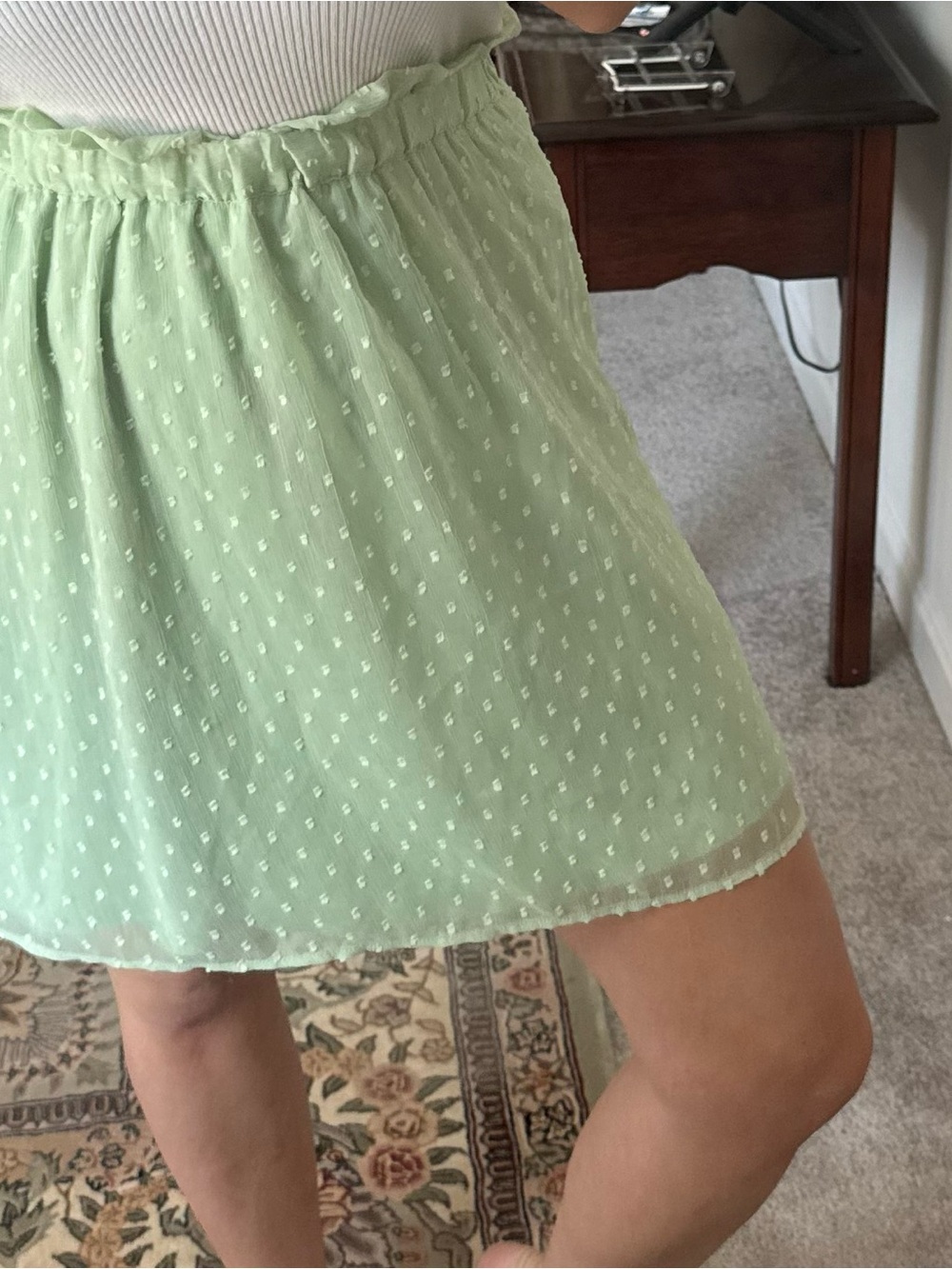 H&M Pastel Green Swiss Dot Mini Skirt